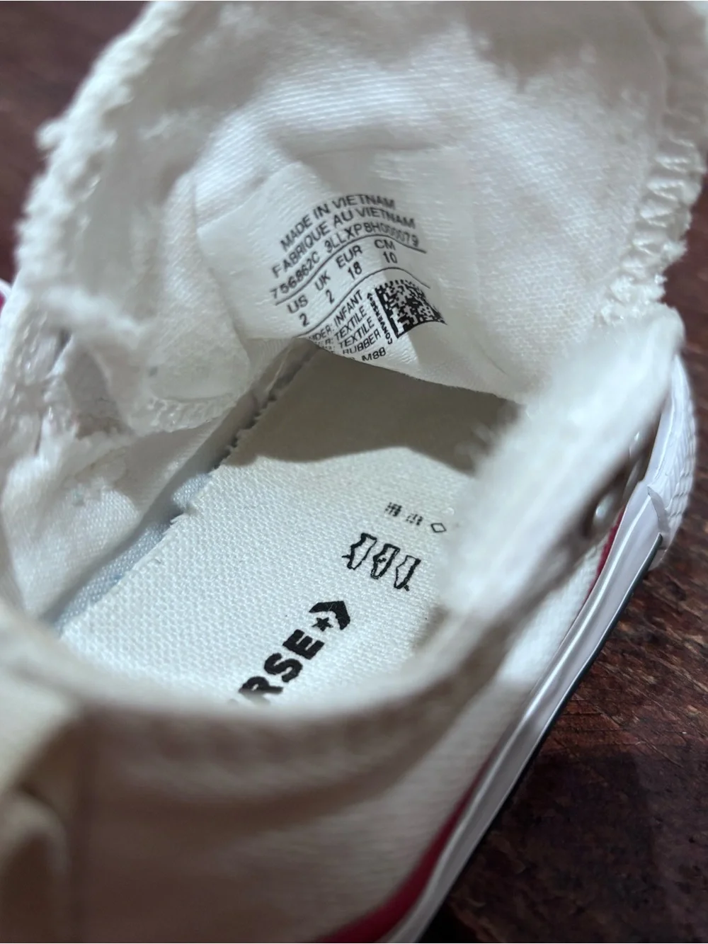 Baby Converse All Star White & Red Kids Canvas Sneakers, infant size 2